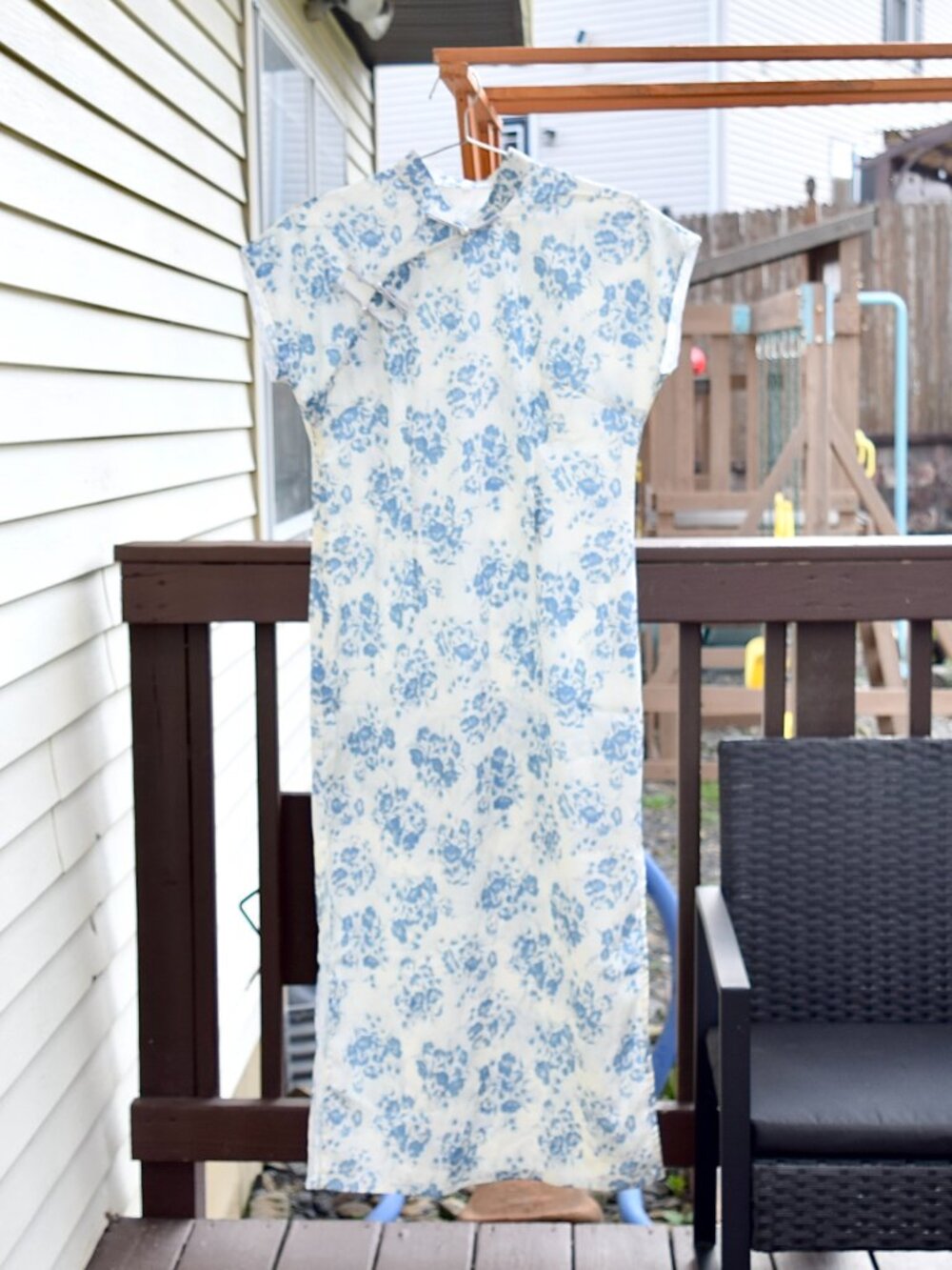 White Blue Flora Qipao Long Dress - Chinese Traditional Cheongsam